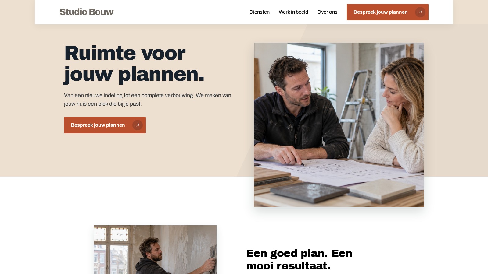 Voorbeeldontwerp voor een bouwbedrijf met onze strakke websitebouwer-template