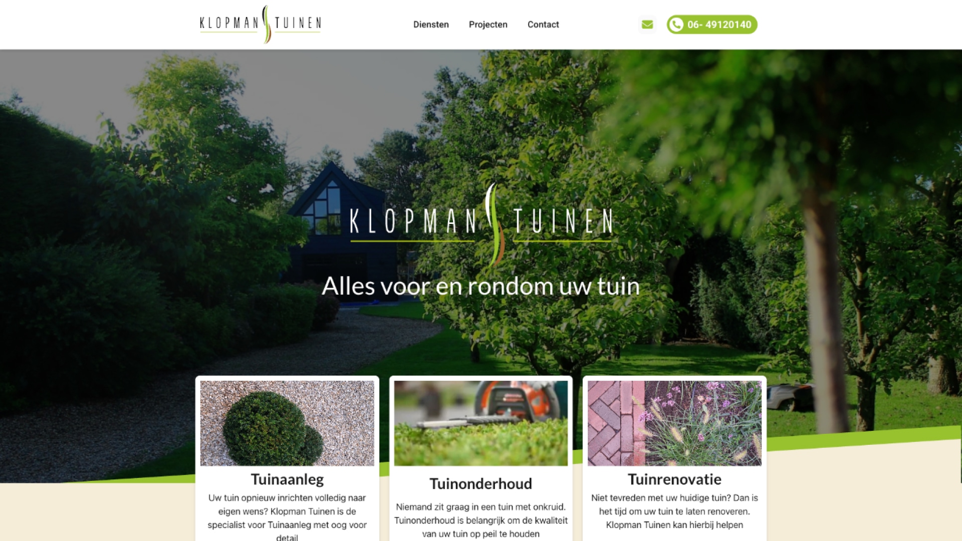 Mockup van website voor Klopmantuinen