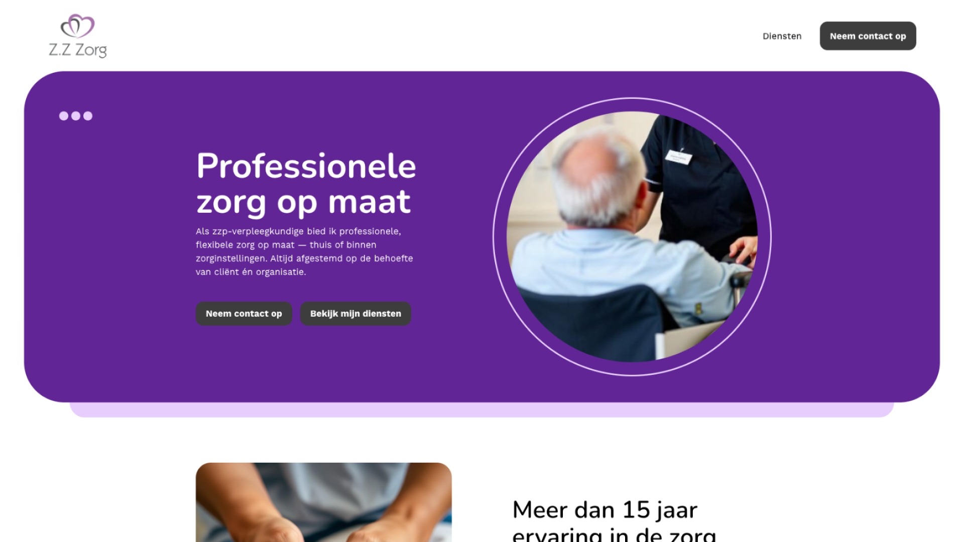 Mockup van website voor ZZ Zorg